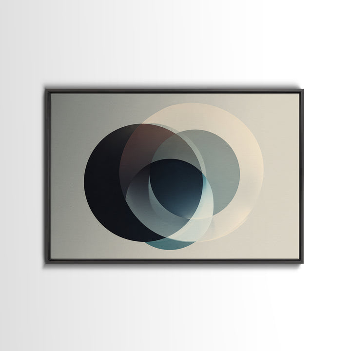 Neutral Overlapping Circle Framed Canvas Print, Minimalist Abstract Wall Decor, Modern Geometric Art, Beige Black Home Poster