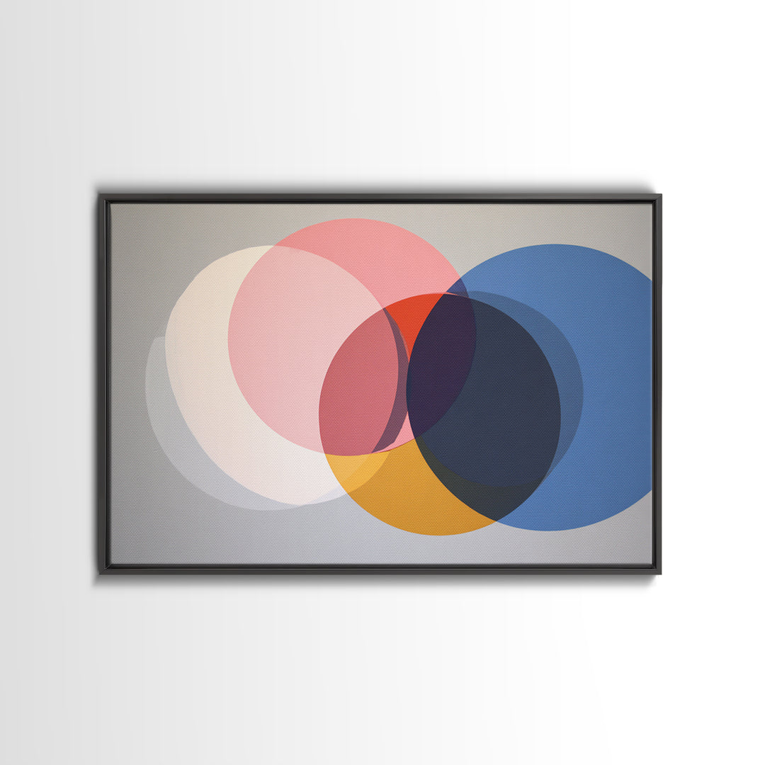 Soft Pink Cream Blue And Orange Circles Canvas Print, Midcentury Modern Geometric Abstract Wall Decor For Living Room Home Decor Poster