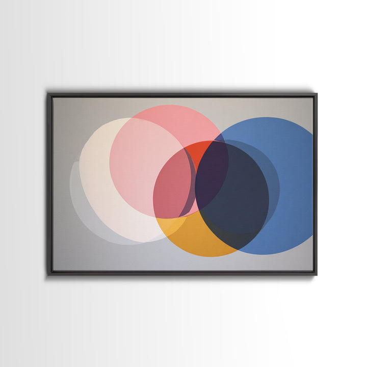 Soft Pink Cream Blue And Orange Circles Canvas Print, Midcentury Modern Geometric Abstract Wall Decor For Living Room Home Decor Poster