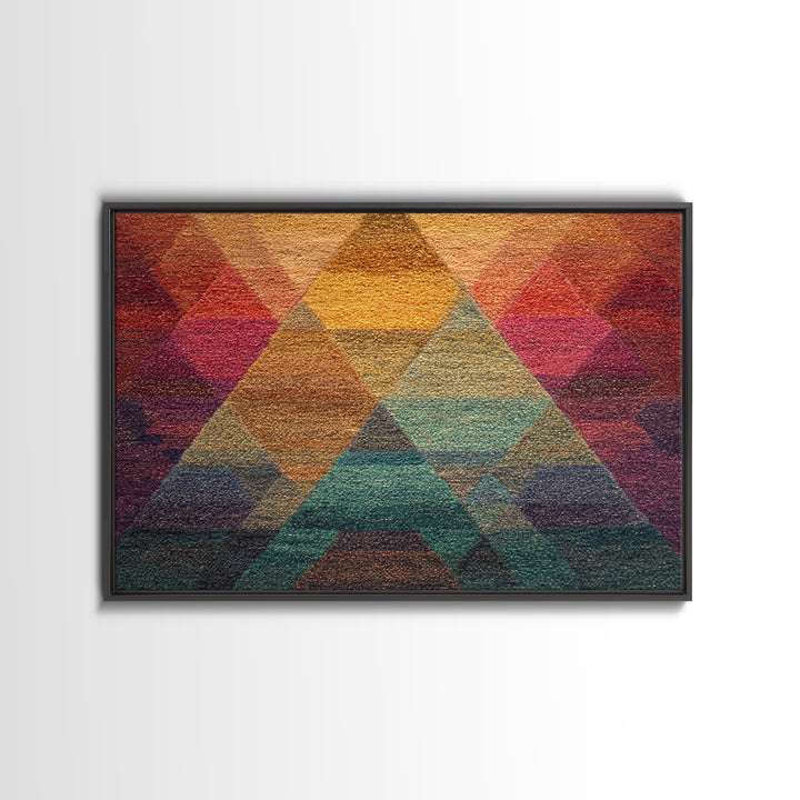 Textured Triangle Mountain Abstract Wall Art, Midcentury Modern Geometric Art Print, Colorful Decor, Framed Canvas Print