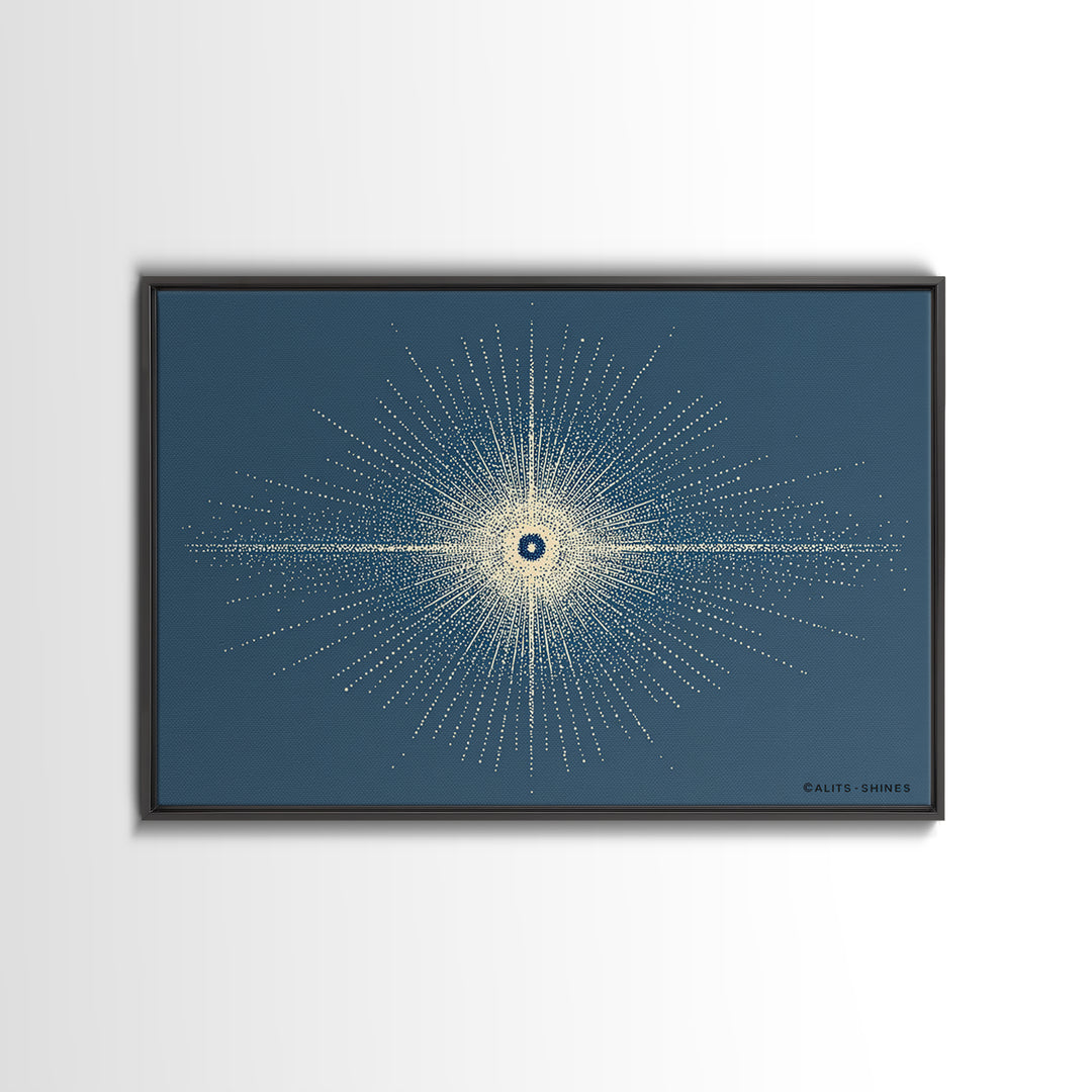 Blue Cream Dotted Atomic Starburst Wall Art, Midcentury Modern Art Print, Geometric Abstract Decor, Retro MCM Poster, Home Decor