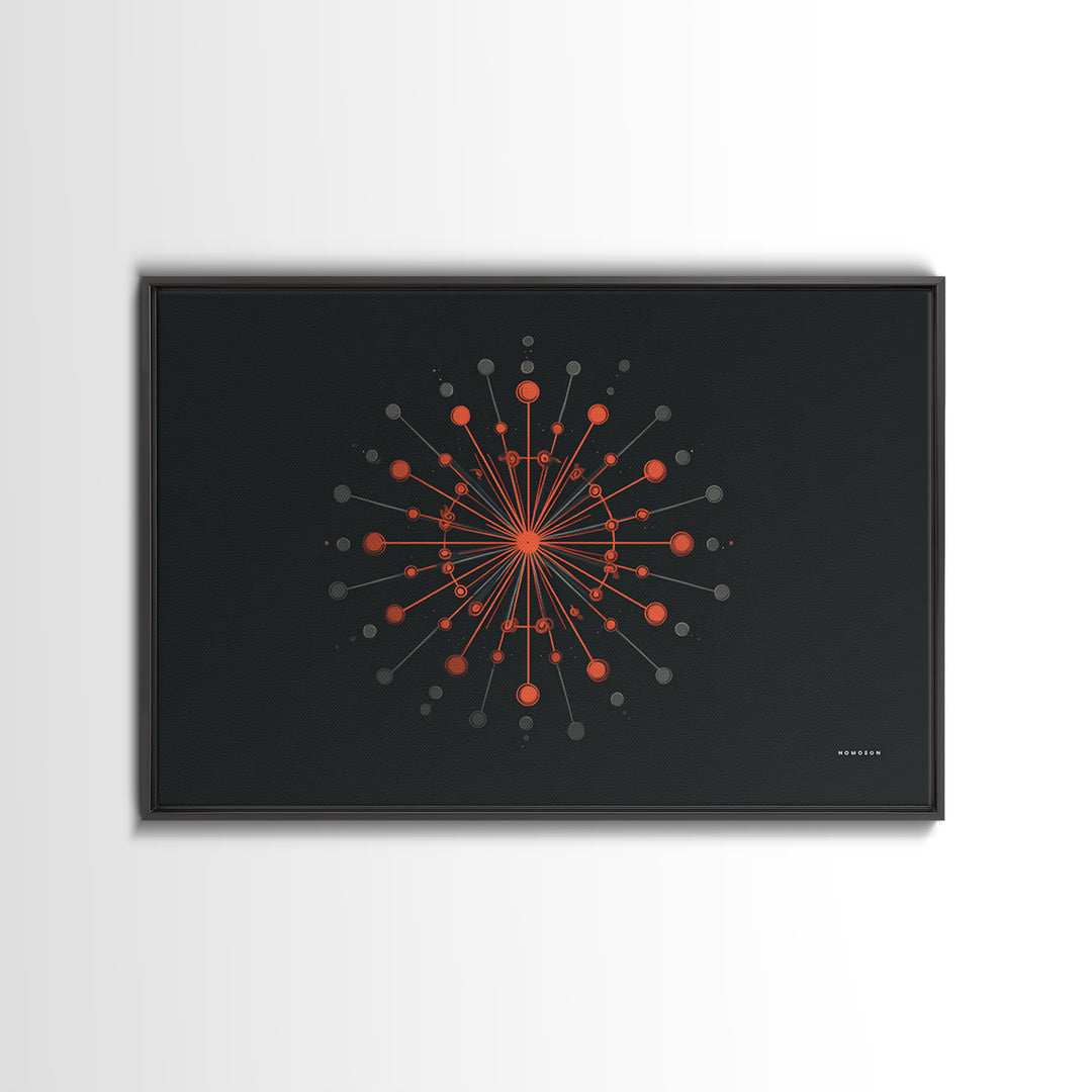 Red Orange Atomic Molecule Radial Canvas Print, Midcentury Modern Wall Art, Abstract Geometric Poster, Retro MCM Decor, Office Decor