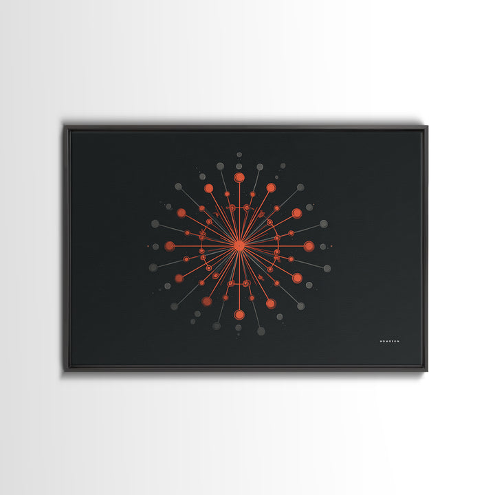 Red Orange Atomic Molecule Radial Canvas Print, Midcentury Modern Wall Art, Abstract Geometric Poster, Retro MCM Decor, Office Decor