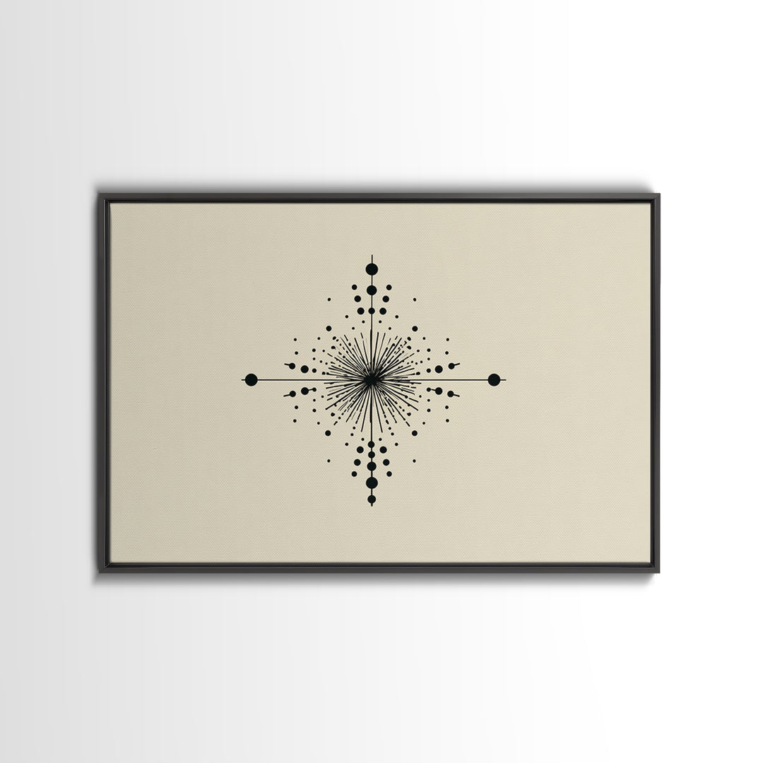 Minimal Black Dot Compass Starburst Canvas Print, Midcentury Modern Wall Art, Geometric Abstract Poster, Neutral MCM Decor