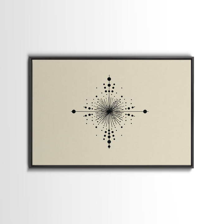 Minimal Black Dot Compass Starburst Canvas Print, Midcentury Modern Wall Art, Geometric Abstract Poster, Neutral MCM Decor