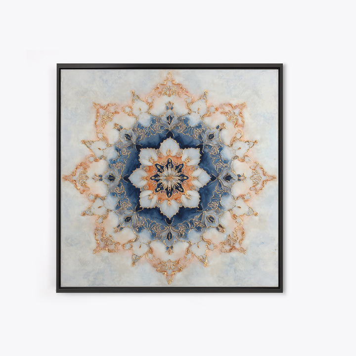 Mandala with Soft Gold and Indigo Symmetry Canvas Print, Meditation Art, Printable Artwork, Living Room Decor, Stillness, MED-1x1-26