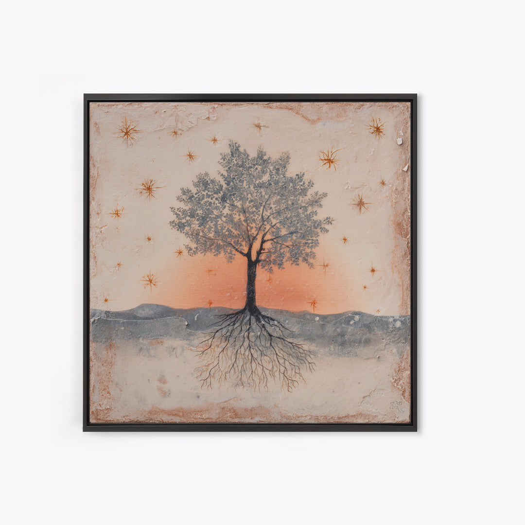 Tree of Life Framed Canvas Print, Meditation Art, Boho Wall Art, Living Room Decor, Fine Art, Stillness, Spiritual Wall Art, MED-1x1-44