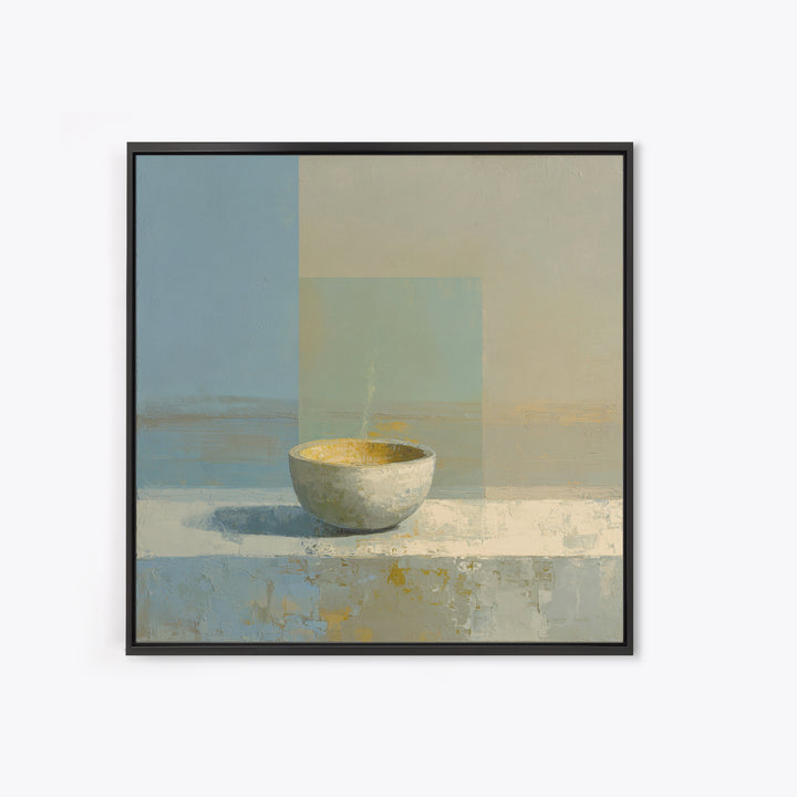 Tea Bowl and Steam Framed Canvas Print, Meditation Art, Wall Art, Living Room Decor, Oil Painting, Stillness, Boho Wall Decor, MED-1x1-93