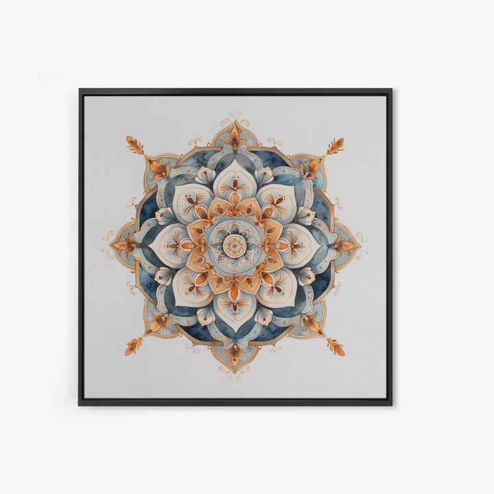 Mandala with Soft Gold and Indigo Symmetry Canvas Print, Meditation Art, Room Decor, Living Room Decor, Fine Art, Stillness, MED-1x1-98