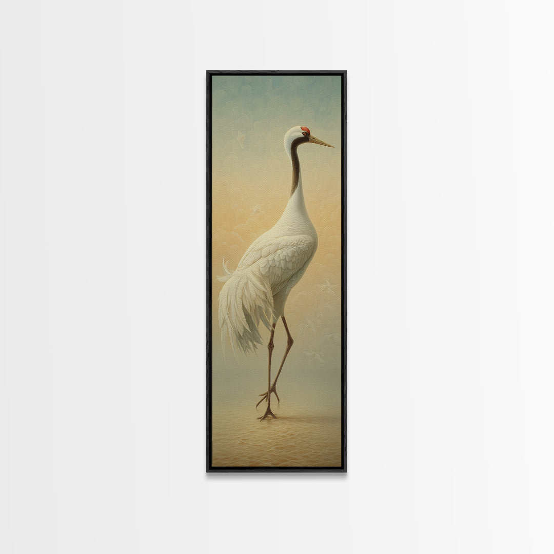 White Crane in Quiet Morning Mist Canvas Print, Meditation Art, Yoga Wall Art, Living Room Decor, Fine Art, Stillness, MED-1x3-100