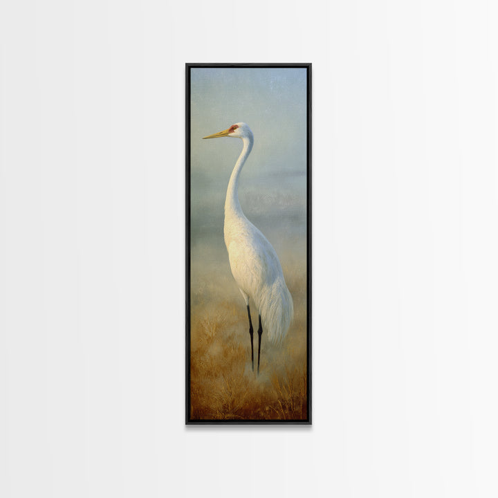 White Crane in Quiet Morning Mist Canvas Print, Meditation Art, Art Deco, Living Room Decor, Stillness, Digital Download Art, MED-1x3-28
