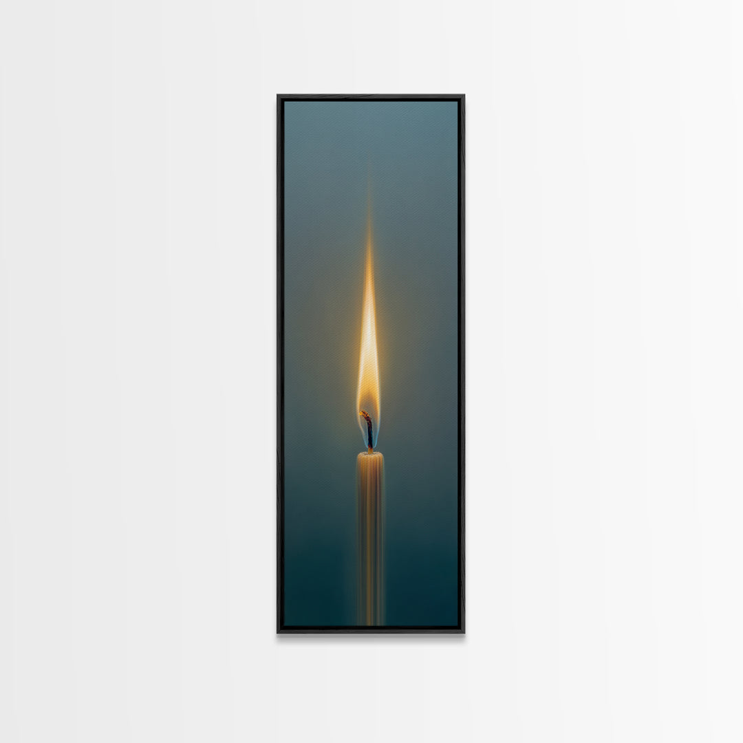 Minimal Candle Flame on Dark Background Framed Canvas Print, Meditation Art, Fine Art Print, Living Room Decor, Stillness, MED-1x3-50