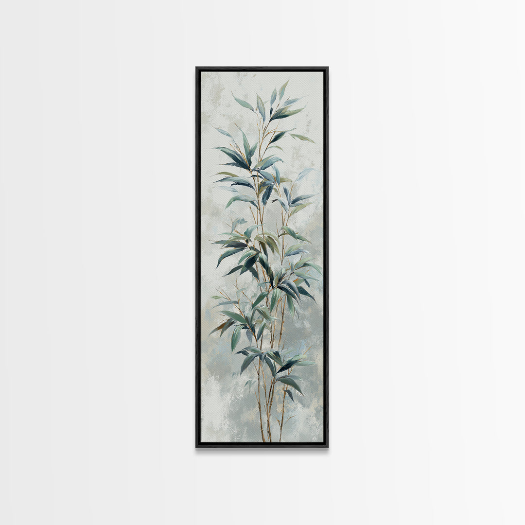 Bamboo Leaves in Gentle Ink Wash Framed Canvas Print, Meditation Art, Gallery Decor, Living Room Decor, Fine Art, Stillness, MED-1x3-71
