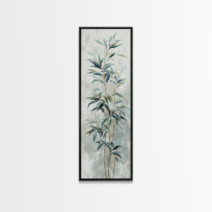 Bamboo Leaves in Gentle Ink Wash Framed Canvas Print, Meditation Art, Gallery Decor, Living Room Decor, Fine Art, Stillness, MED-1x3-71