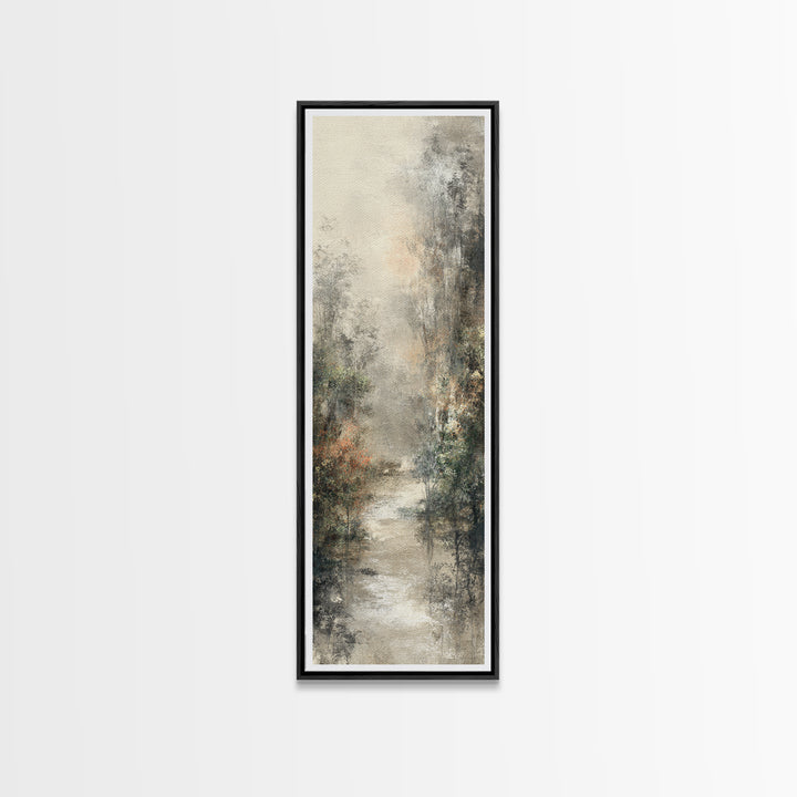 Misty Forest Path Canvas Print, Meditation Art, Boho Wall Decor, Living Room Decor, Oil Painting, Stillness, Modern Home Decor, MED-1x3-73