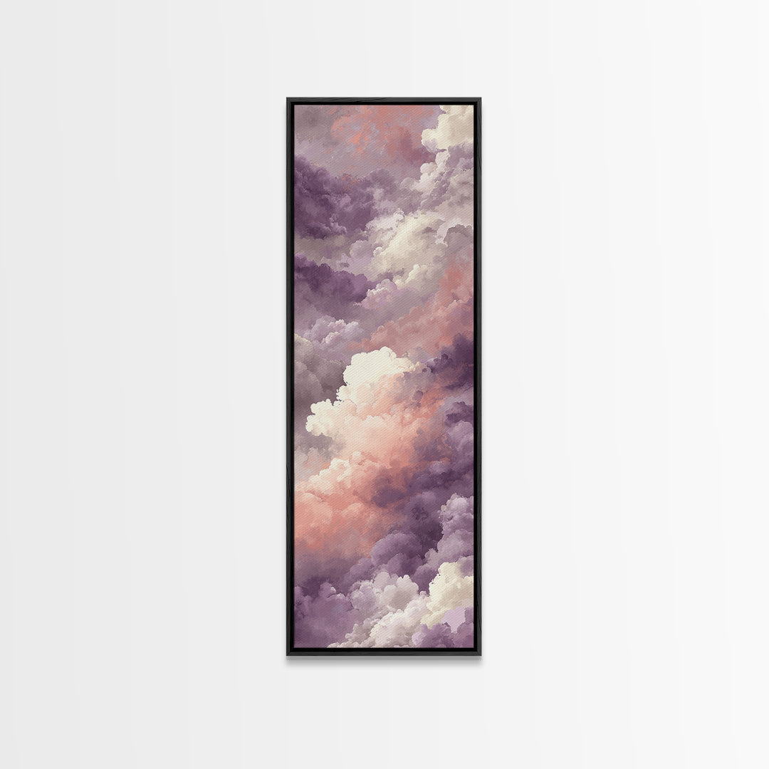 Gentle Cloudscape in Lavender and Cream Framed Canvas Print, Meditation Art, Yoga Wall Art, Living Room Decor, Stillness, MED-1x3-79