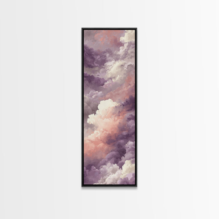 Gentle Cloudscape in Lavender and Cream Framed Canvas Print, Meditation Art, Yoga Wall Art, Living Room Decor, Stillness, MED-1x3-79
