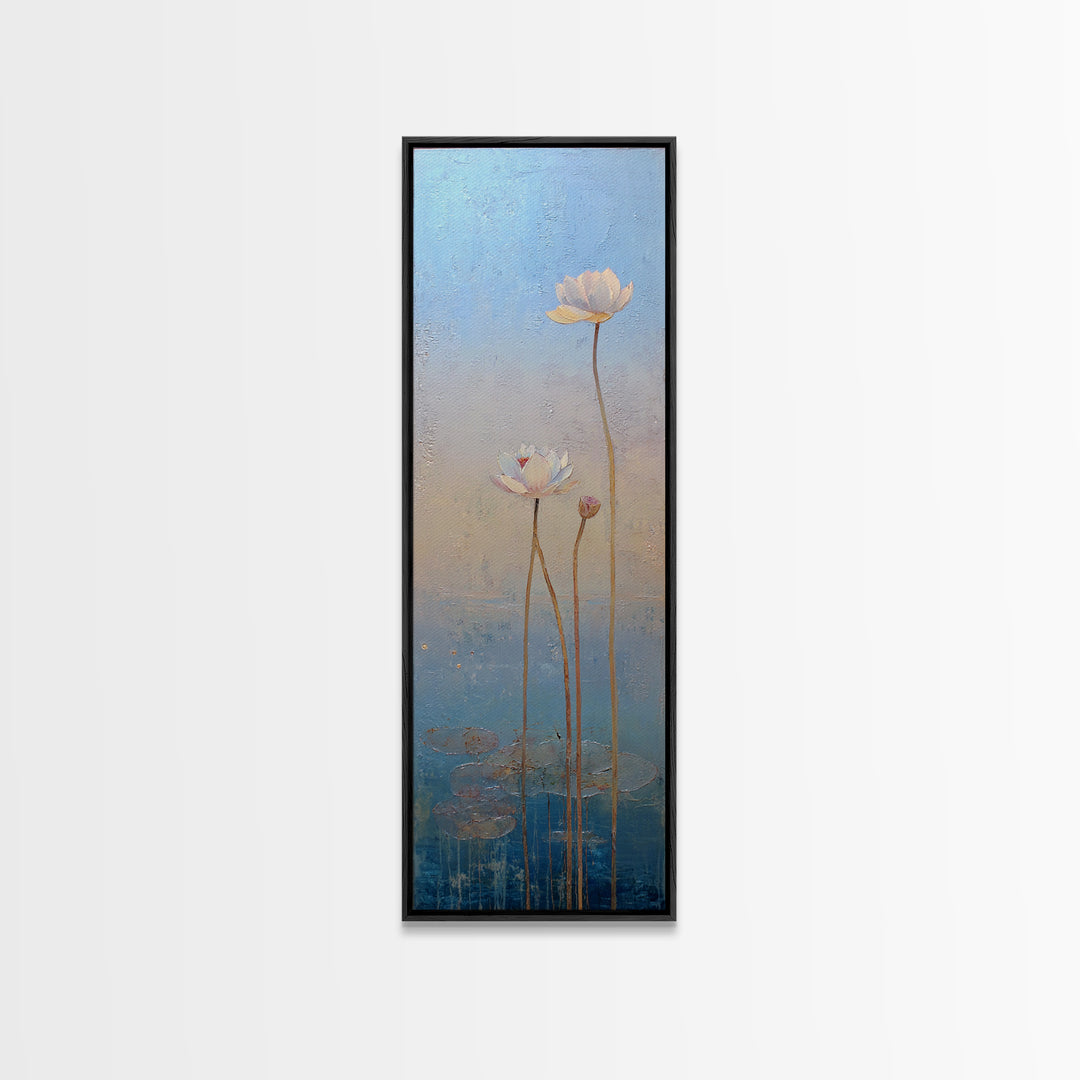 Lotus Flower Glowing Canvas Print, Meditation Art, Abstract Wall Art, Living Room Decor, Watercolor Art, Stillness, MED-1x3-85