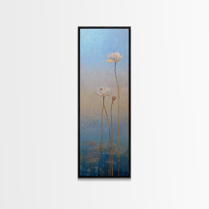 Lotus Flower Glowing Canvas Print, Meditation Art, Abstract Wall Art, Living Room Decor, Watercolor Art, Stillness, MED-1x3-85