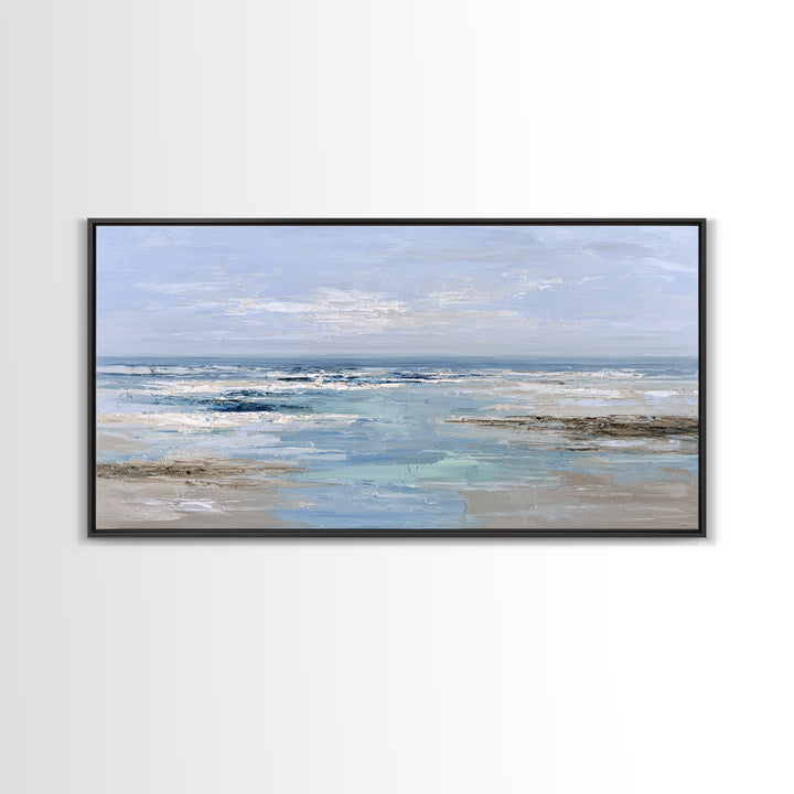 Ocean Horizon with Meditative Stillness Framed Canvas Print, Meditation Art, Luxury Decor, Living Room Decor, Stillness, MED-2x1-14