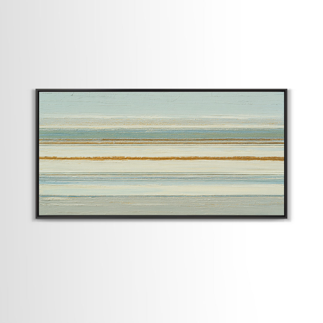 Sand Garden Lines as Minimalist Pattern Framed Canvas Print, Meditation Art, Living Room Decor, Oil Painting, Stillness, MED-2x1-43