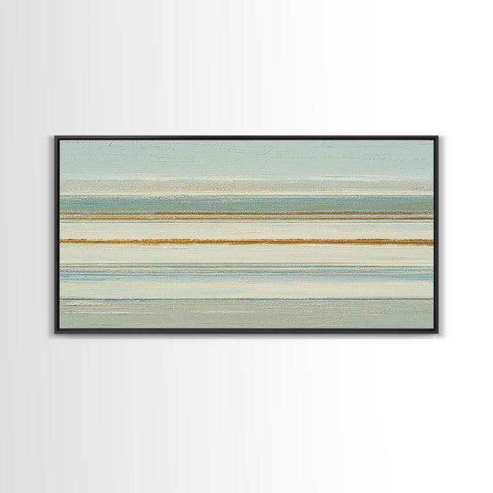 Sand Garden Lines as Minimalist Pattern Framed Canvas Print, Meditation Art, Living Room Decor, Oil Painting, Stillness, MED-2x1-43