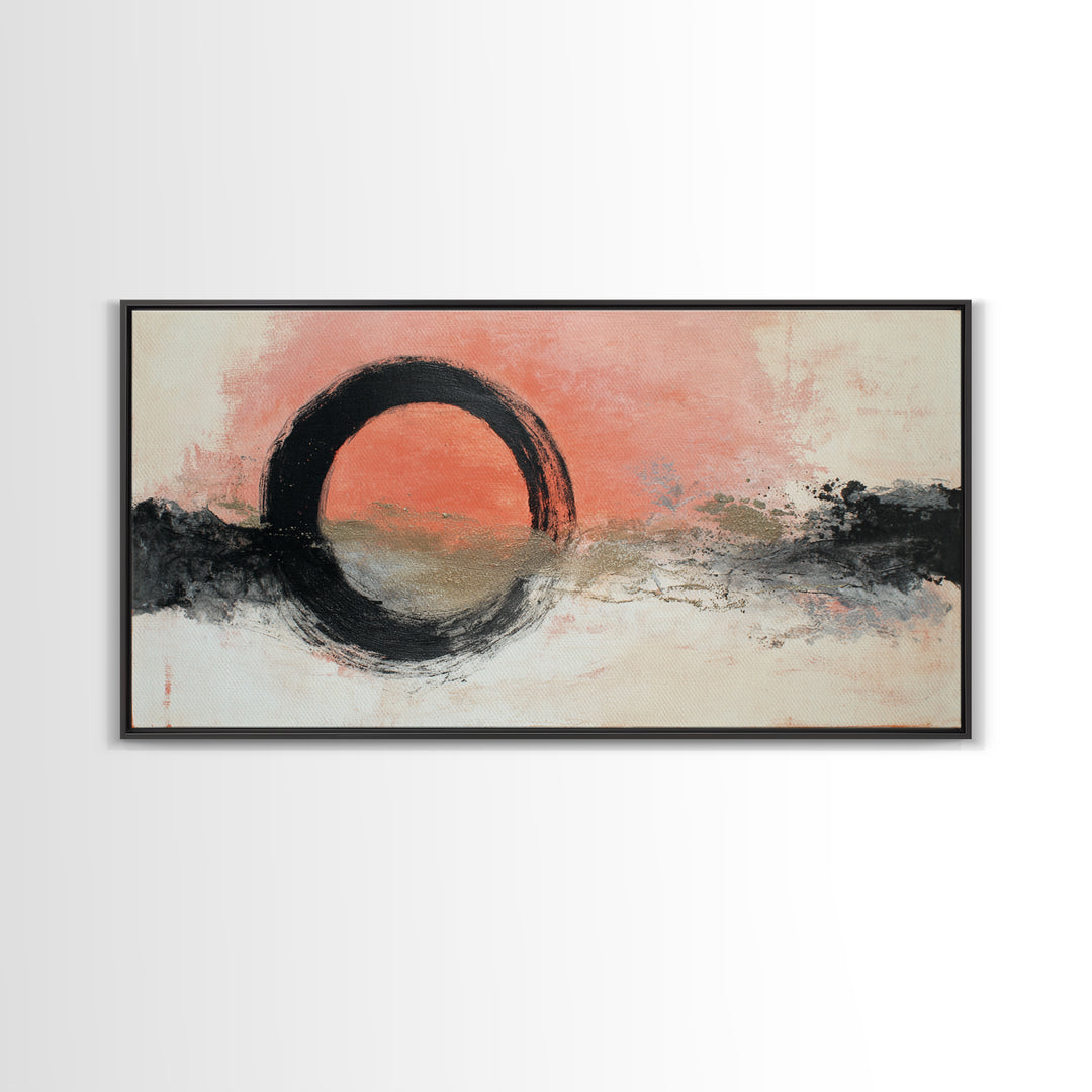 Zen Circle Brushstroke on Textured Paper Canvas Print, Meditation Art, Art Deco, Living Room Decor, Fine Art, Stillness, MED-2x1-48