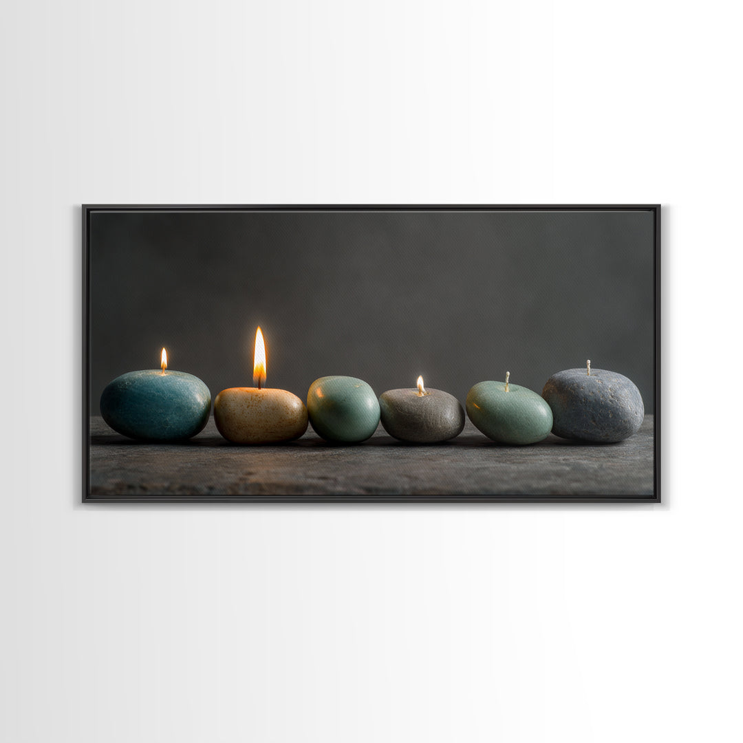 Minimal Candle Flame on Dark Background Canvas Print, Meditation Art, Original Art, Living Room Decor, Fine Art, Stillness, MED-2x1-58