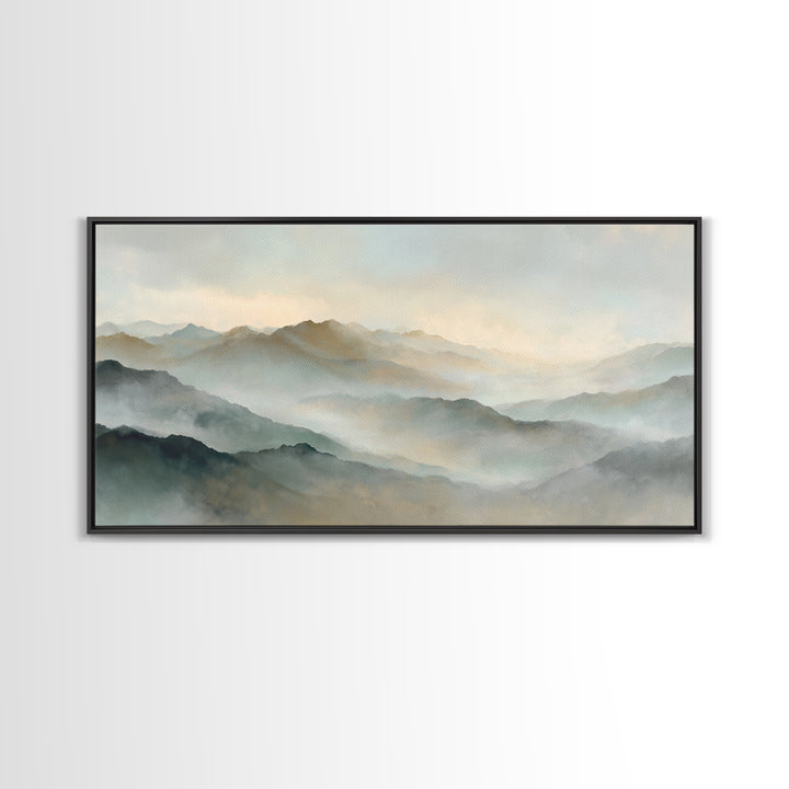 Sunrise over Himalayan Style Mountains Canvas Print, Meditation Art, Boho Wall Art, Living Room Decor, Watercolor Art, MED-2x1-61