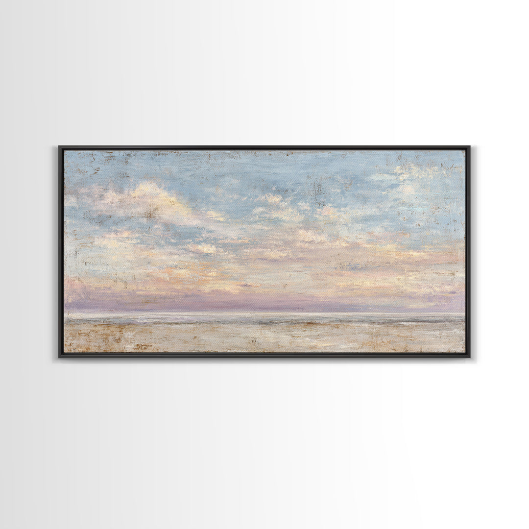 Gentle Cloudscape in Lavender and Cream Framed Canvas Print, Meditation Art, Buddha Wall Art, Living Room Decor, Stillness, MED-2x1-87
