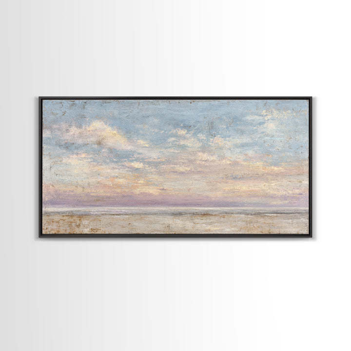Gentle Cloudscape in Lavender and Cream Framed Canvas Print, Meditation Art, Buddha Wall Art, Living Room Decor, Stillness, MED-2x1-87