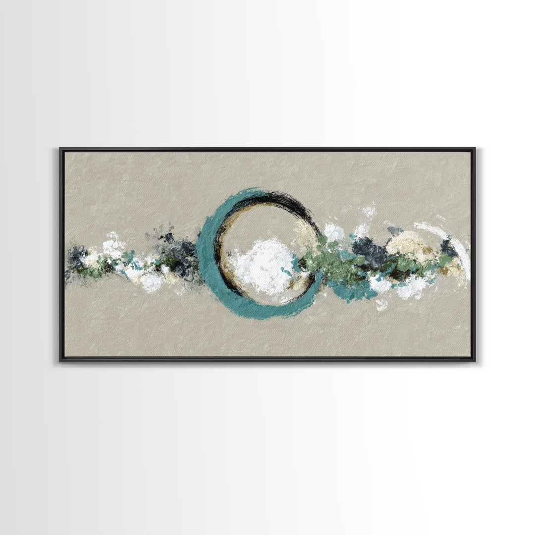 Zen Circle Brushstroke on Textured Paper Framed Canvas Print, Meditation Art, Minimalist Art, Living Room Decor, Oil Painting, MED-2x1-96