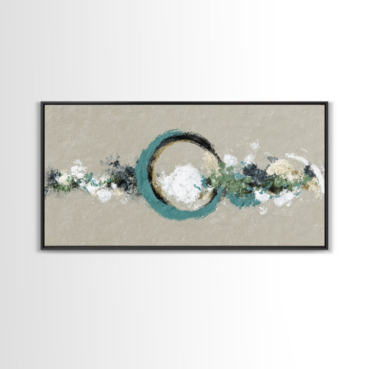 Zen Circle Brushstroke on Textured Paper Framed Canvas Print, Meditation Art, Minimalist Art, Living Room Decor, Oil Painting, MED-2x1-96