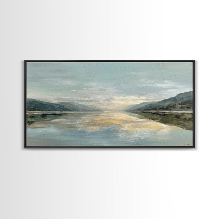 Mountain Lake at Sunrise Framed Canvas Print, Meditation Art, Mandala Wall Art, Living Room Decor, Fine Art, Stillness, MED-2x1-97