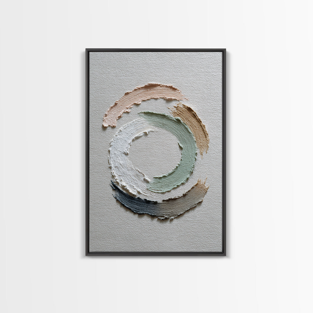Zen Circle Brushstroke on Textured Paper Framed Canvas Print, Meditation Art, Canvas Art, Living Room Decor, Oil Painting, MED-2x3-12