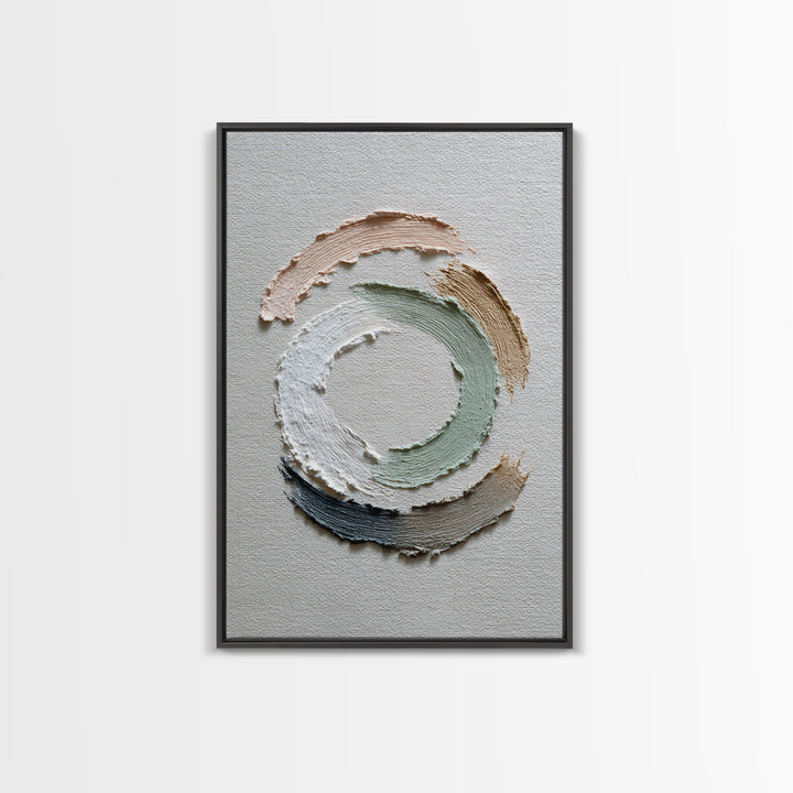 Zen Circle Brushstroke on Textured Paper Framed Canvas Print, Meditation Art, Canvas Art, Living Room Decor, Oil Painting, MED-2x3-12