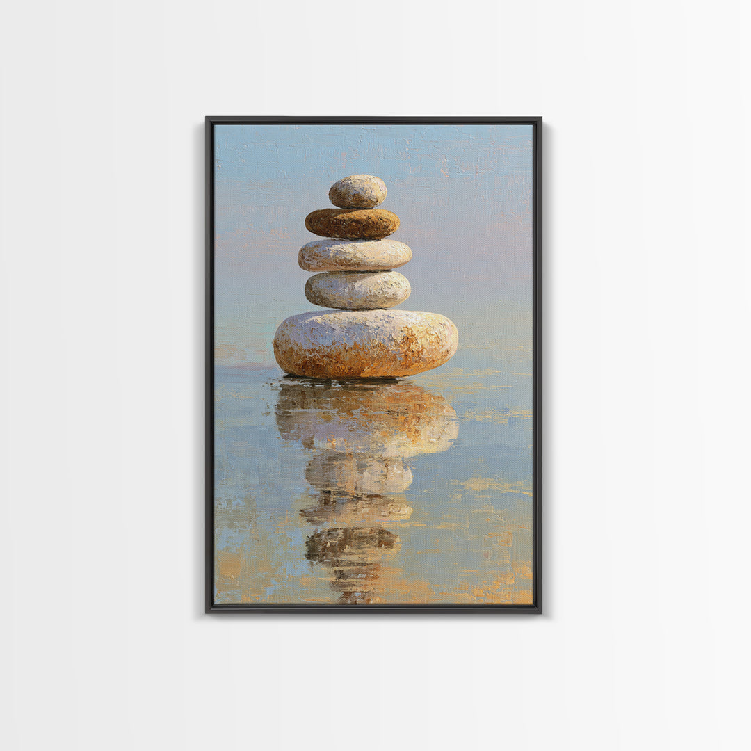 Floating Stones Balanced Above Calm Water Canvas Print, Meditation Art, Gallery Decor, Living Room Decor, Fine Art, Stillness, MED-2x3-16