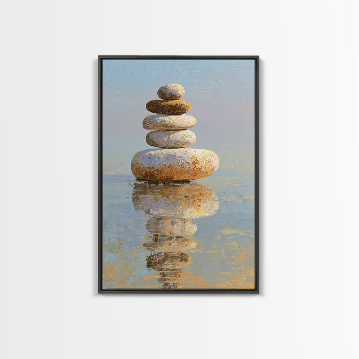 Floating Stones Balanced Above Calm Water Canvas Print, Meditation Art, Gallery Decor, Living Room Decor, Fine Art, Stillness, MED-2x3-16