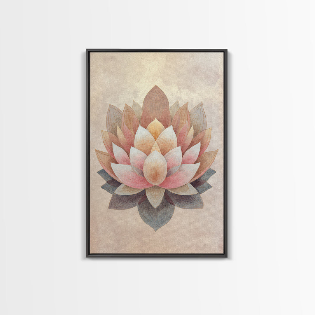 Sacred Geometry Lotus Canvas Print, Meditation Art, Abstract Art, Living Room Decor, Fine Art, Stillness, Neutral Wall Art, MED-2x3-23