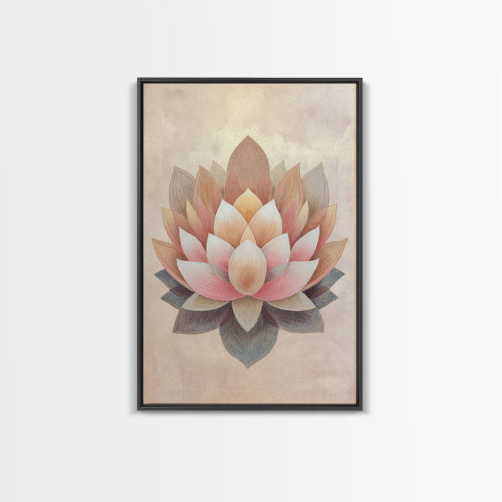 Sacred Geometry Lotus Canvas Print, Meditation Art, Abstract Art, Living Room Decor, Fine Art, Stillness, Neutral Wall Art, MED-2x3-23