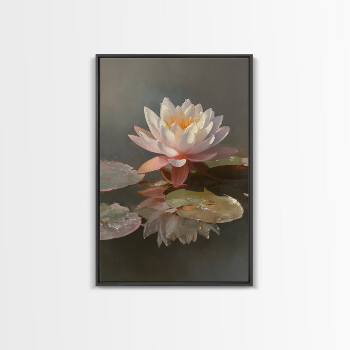 Lotus Flower Glowing Framed Canvas Print, Meditation Art, Gallery Wall Art, Living Room Decor, Stillness, Printable Artwork, MED-2x3-33