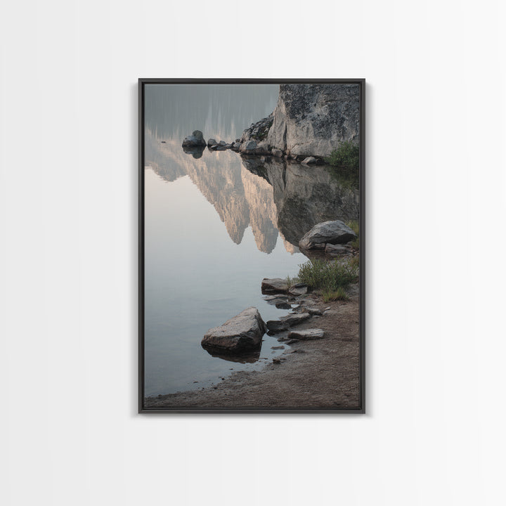 Mountain Lake at Sunrise Framed Canvas Print, Meditation Art, Boho Wall Art, Living Room Decor, Watercolor Art, Stillness, MED-2x3-37