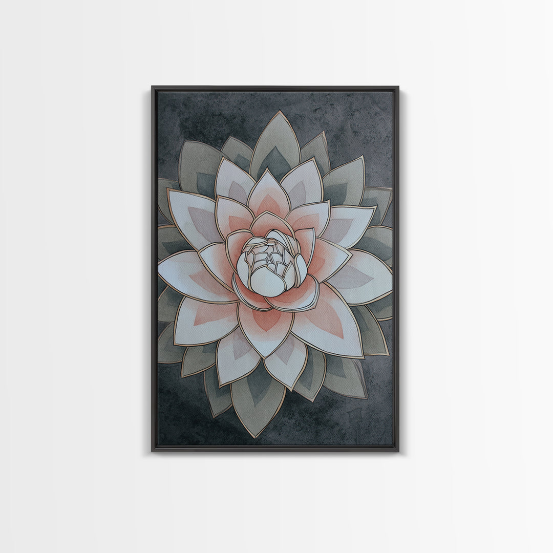 Sacred Geometry Lotus Canvas Print, Meditation Art, Hanging Wall Art, Living Room Decor, Oil Painting, Stillness, MED-2x3-95