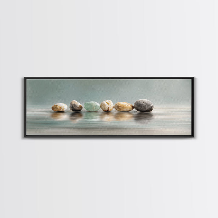 Floating Stones Balanced Above Calm Water Canvas Print, Meditation Art, Printable Artwork, Living Room Decor, Stillness, MED-3x1-24