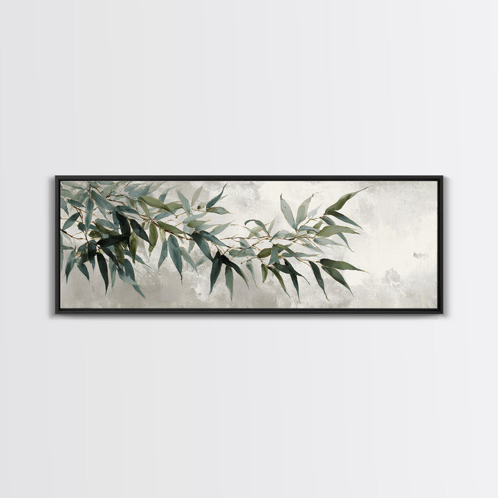 Bamboo Leaves in Gentle Ink Wash Framed Canvas Print, Meditation Art, Room Decor, Living Room Decor, Fine Art, Stillness, MED-3x1-27