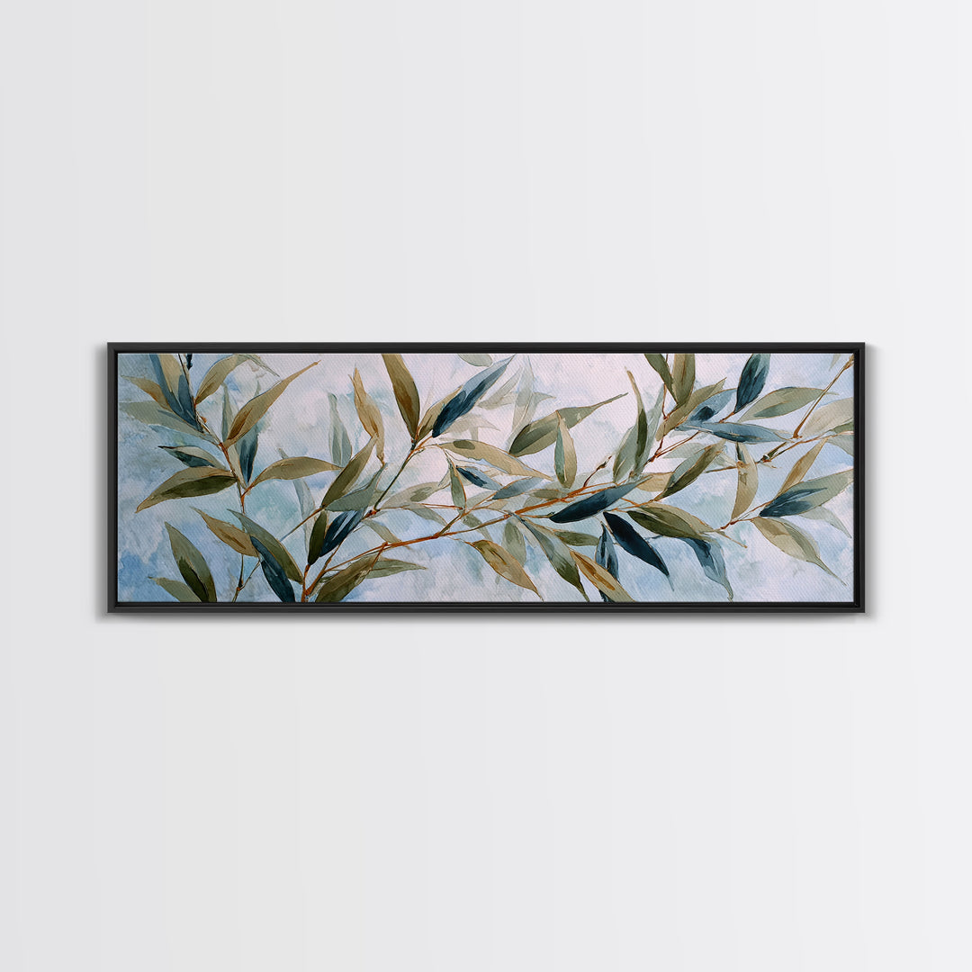 Bamboo Leaves in Gentle Ink Wash Canvas Print, Meditation Art, Fine Art Print, Living Room Decor, Fine Art, Stillness, MED-3x1-3