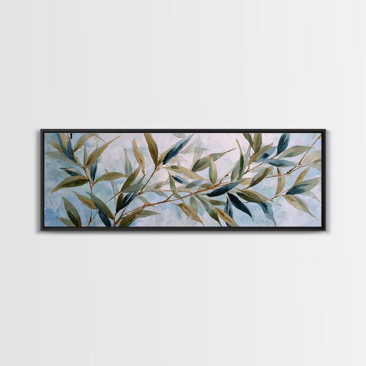 Bamboo Leaves in Gentle Ink Wash Canvas Print, Meditation Art, Fine Art Print, Living Room Decor, Fine Art, Stillness, MED-3x1-3