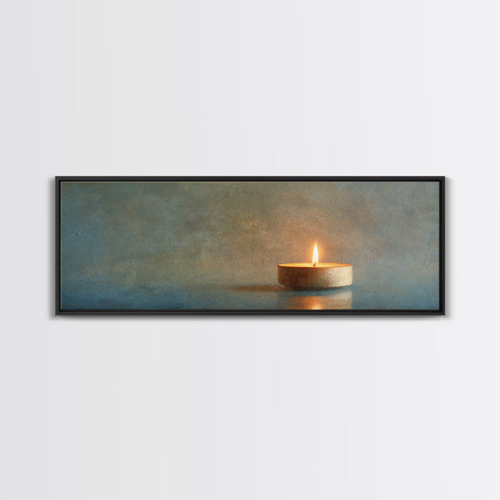 Minimal Candle Flame on Dark Background Canvas Print, Meditation Art, Modern Home Decor, Living Room Decor, Fine Art, Stillness, MED-3x1-6