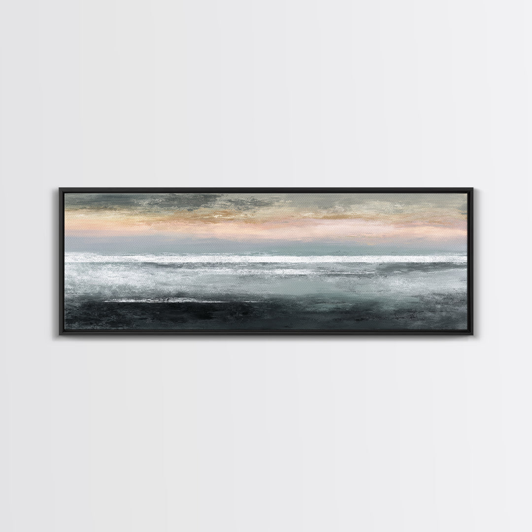 Ocean Horizon with Meditative Stillness Framed Canvas Print, Meditation Art, Living Room Art, Living Room Decor, Oil Painting, MED-3x1-82