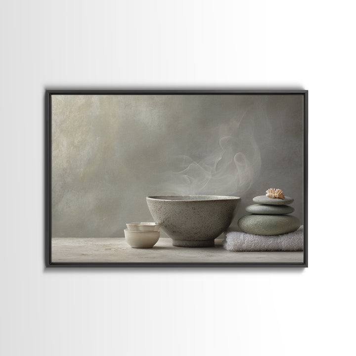 Tea Bowl and Steam Canvas Print, Meditation Art, Neutral Decor, Living Room Decor, Fine Art, Stillness, Home Decor, Wall Decor, MED-3x2-49